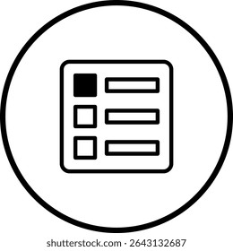 Simple checklist icon in black and white design, ideal for user interfaces and digital tasks