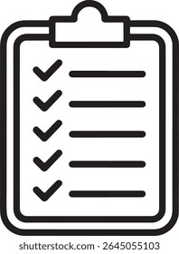 Ícone de Lista de Verificação Simples que Representa a Conclusão de Tarefas com Várias Marcas de Verificação e Linhas para Itens em uma Área de Transferência para Produtividade