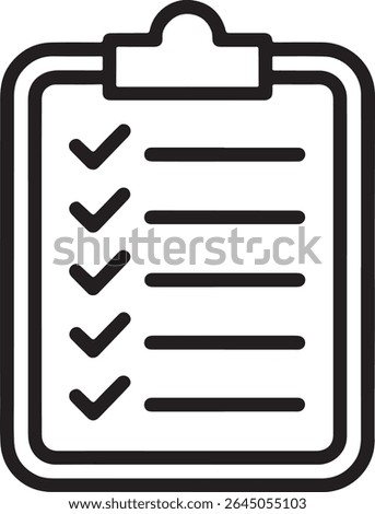 Simple Checklist Icon Depicting Task Completion with Multiple Checkmarks and Lines for Items on a Clipboard for Productivity