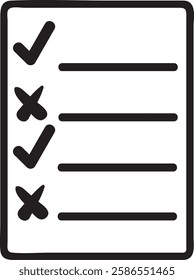 Simple checklist icon featuring both completed and uncompleted tasks, effectively representing to do lists, progress tracking, and efficient task management in various settings