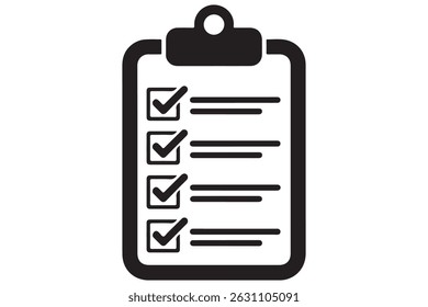 Ícone de lista de verificação simples na ilustração de vetor de silhueta da área de transferência
