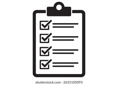 Ícone de lista de verificação simples na ilustração de vetor de silhueta da área de transferência
