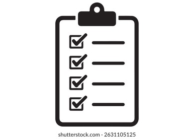 Ícone de lista de verificação simples na ilustração de vetor de silhueta da área de transferência
