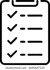Um ícone de lista de verificação simples mostrando tarefas concluídas em um formulário de documento da área de transferência.