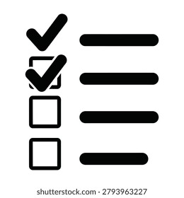 A simple checklist icon with two checked boxes and blank lines for tasks or items to review on a white background