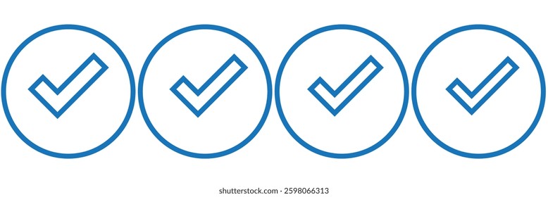 Simple checkmark in a box set with different line width. Correct, approved symbol. Vector icons in flat style