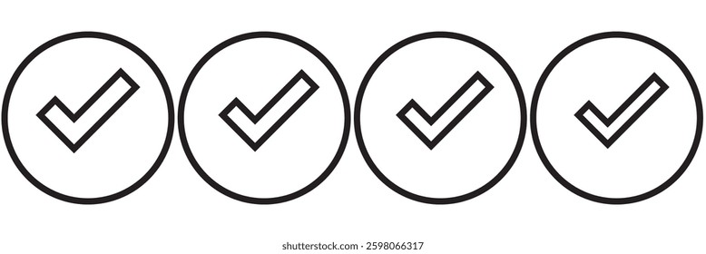 Simple checkmark in a box set with different line width. Correct, approved symbol. Vector icons in flat style
