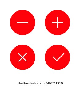 Simple Checkmark, Cross and Plus, Minus Signs. Red icon