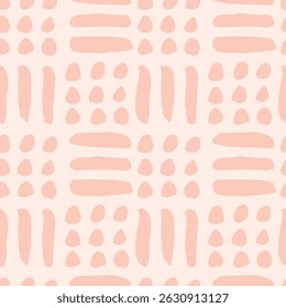 
Simple checks design made with lines and dots, forming a minimalist geometric pattern in colors of cream on off white background. Seamless vector pattern. Great for homedecor, fabric, wallpaper, gift