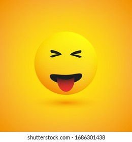Simple Cheeky or Playful Emoticon on Yellow Background - Vector Design