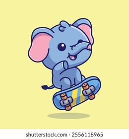 Simple a cheerful elephant is playing a skateboard cartoon vector illustration Collection of animals concept icon isolated