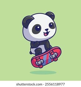 Simple a cheerful panda is playing a skateboard cartoon vector illustration Collection of animals concept icon isolated