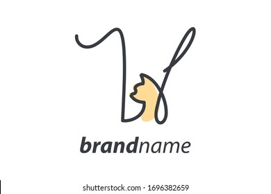 Simple and cheers logo design illustration mono-line style initial V cat.