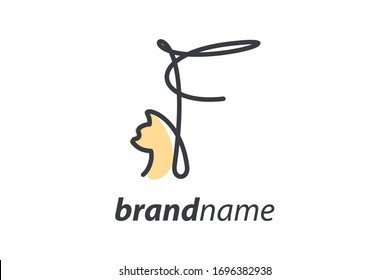 Simple and cheers logo design illustration mono-line style initial F cat.