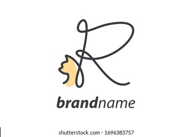 Simple and cheers logo design illustration mono-line style initial R cat.