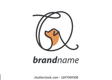 Simple and cheers logo design illustration mono-line style initial Q Dog.