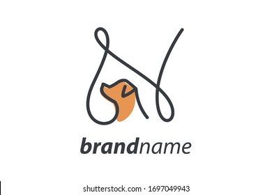 Simple and cheers logo design illustration mono-line style initial N Dog.