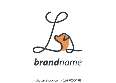 Simple and cheers logo design illustration mono-line style initial L Dog.