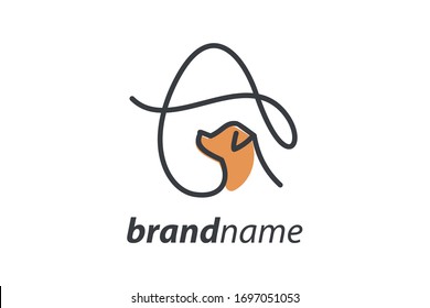 Simple and cheers logo design illustration mono-line style initial A Dog.