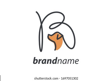 Simple and cheers logo design illustration mono-line style initial B Dog.