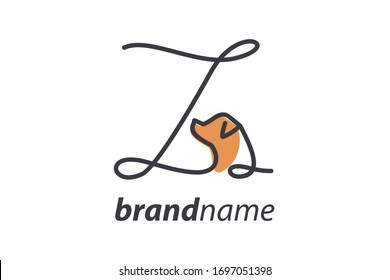 Simple and cheers logo design illustration mono-line style initial Z Dog.