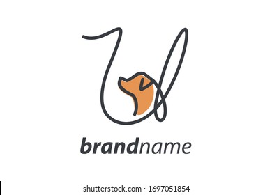 Simple and cheers logo design illustration mono-line style initial U Dog.