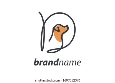 Simple and cheers logo design illustration mono-line style initial D Dog.