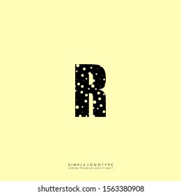 simple cheese textured R logotype isolated on flat yellow background vector illustration.