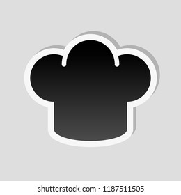Simple chef hat icon. Kitchen logo. Sticker style with white border and simple shadow on gray background