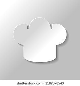 Simple chef hat icon. Kitchen logo. Paper style with shadow on gray background