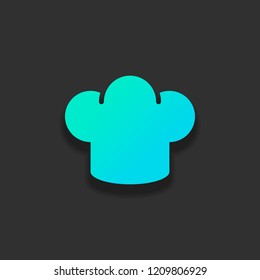 Simple chef hat icon. Kitchen logo. Colorful logo concept with soft shadow on dark background. Icon color of azure ocean