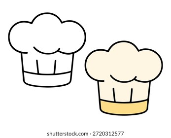 Ilustración simple del sombrero del cocinero con una versión coloreada y una versión del contorno, estilo limpio y mínimo conveniente para los iconos, las pegatinas, los gráficos de la comida, el contenido de los niños, y las páginas para colorear.