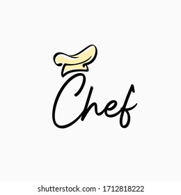 Simple chef logo design inspiration . chef callugraphy logotype . handwriting chef logo design template