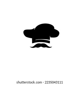 Simple chef logo vector with chef hat image and black mustache with transparent background