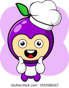 Simple Chef Mascot of Grapes cartoon illustration