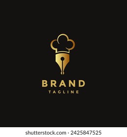 Simple Chef Pen Review Logo Design. Simple Cooks Cap Nib Logo Design.