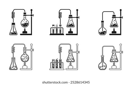 Ilustración vectorial química simple del experimento del laboratorio aislado en el fondo blanco.
