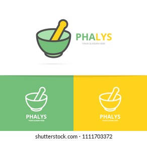 Simple chemical vessel, mortar, pestle, pistil, pounder logo design template. Symbol and sign vector illustration