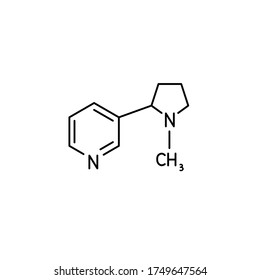 Fórmula química simple y molécula de nicotina , estructura molecular simple línea de ilustración vectorial. Trazo editable. 