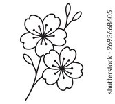 Simple Cherry Blossom Line Art Minimalist Flower Outline Illustration