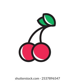 Ícone plano de cereja simples, sinal de cereja, fruta de decoração para bolo, fruta de jardinagem fresca, ilustração de design de vetor de alimentos saudáveis. 