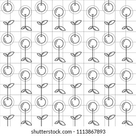 Simple cherry icon in lineal grid and white background. Vector illustration. Seamless line pattern. Nature sketch. Geometrical grid.