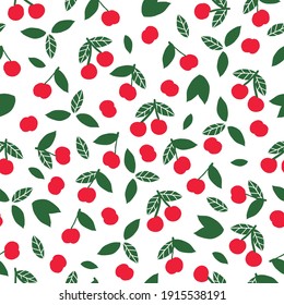 Simple cherry pattern. white background. ripe cherries. vector texture. fashionable print for textiles and wallpaper.