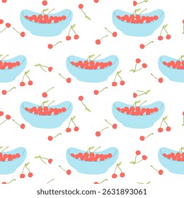 Simple cherry vector pattern. Bright frutti on a white background for printing fabric, wrapping paper, textile.
