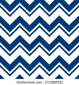 Simple chevron pattern, abstract geometric background vector. Classic navy blue and white colors. Easy to recolor.