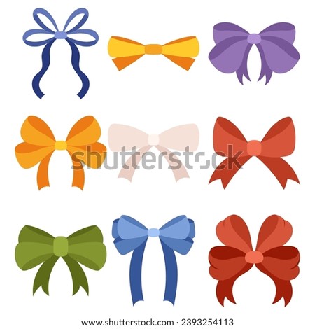 Simple and Chic Hand Drawn Ribbon Bows in a Flat Style. Perfect Bowknots for Decorative Needs. Vast Set of Bowties.