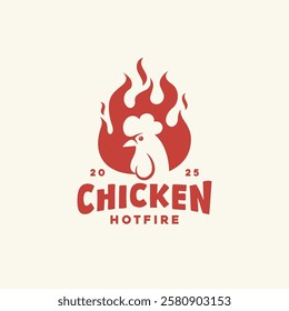 Simple chicken with fire logo design template