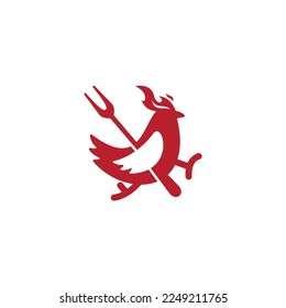 Simple chicken grill Logo template, chicken holding fork illustration