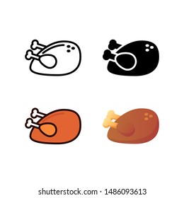 simple chicken icon in four style glyph, line, flat and filled line