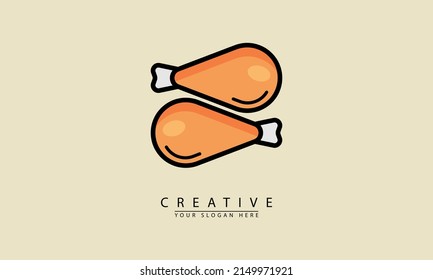 simple chicken leg design Fried or grilled thigh logo or icon background. Simple cute concept for picnic, bbq, cafe, stall. Street vector fast food.